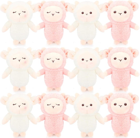 12 Pcs Cute Lamb Plush Bulk, 4.7 Inch Mini Sheep Stuffed Animal Keychain for Birthday Baby Shower Gifts