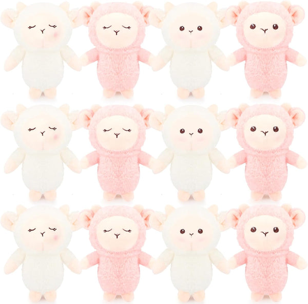12 Pcs Cute Lamb Plush Bulk, 4.7 Inch Mini Sheep Stuffed Animal Keychain for Birthday Baby Shower Gifts