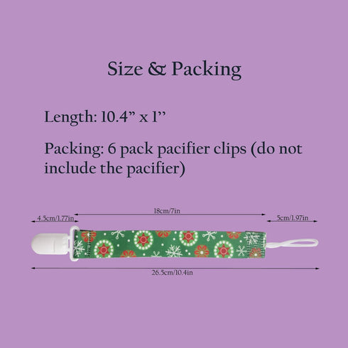 Christmas Pacifier Clips, 6 Pack Binkie Paci Holder for Most Pacifiers, Teethers & Toys, Xmas Gift (Snowman, Snowflake)