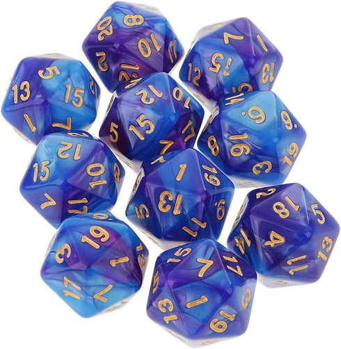 Yiotfandoll 10PCS D20, 20mm 20 Polyhedral Dice - Acrylic, Sided Dice for RPG, MTG, DND, Table Games (Blue Purple)