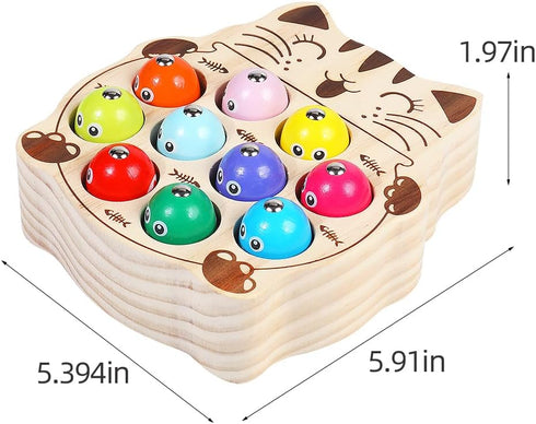 Toddler Montessori Toy Wooden Fishing Game for Kids 1-3 Years Old, Educational Hand Eye Coordination Skill Activity for