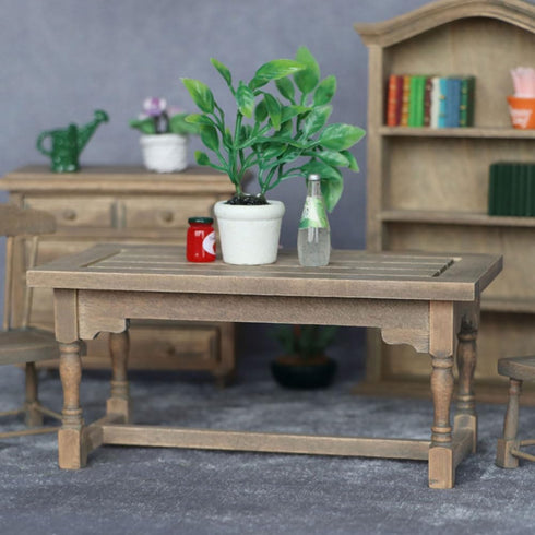 1:12 LOGOFUN Dolls House Miniature Wood Table Mini Wooden Table Model Scale Tiny Dining Table for Doll House Kitchen
