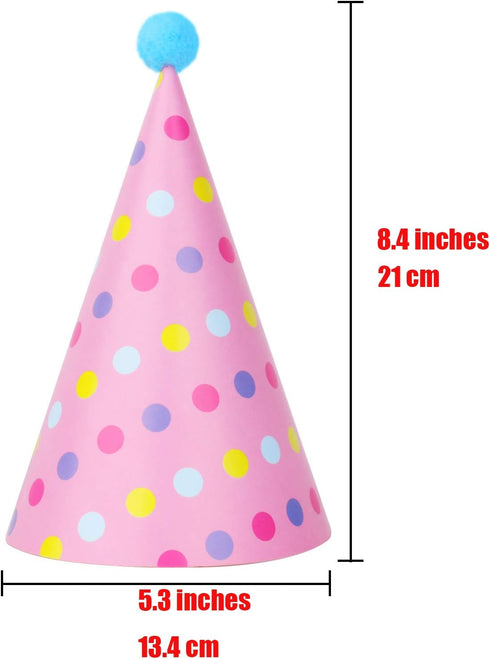 Beurio Party Hats with Pom Poms - Birthday Cone Hats 12 Pack for Kids Adults, Colorful Pastel