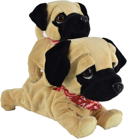 Set WEofferwhatYOUwant Pug Daddy & Pug Puppy Electronic Interactive Plush Dog Toys with Tricks, Barking, Walking Touch