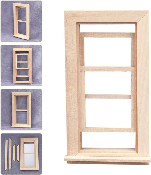 Toyvian 1:12 Scale Wooden Dollhouse Mini Window Frame, Miniature Wooden Furniture for Doll House Decoration
