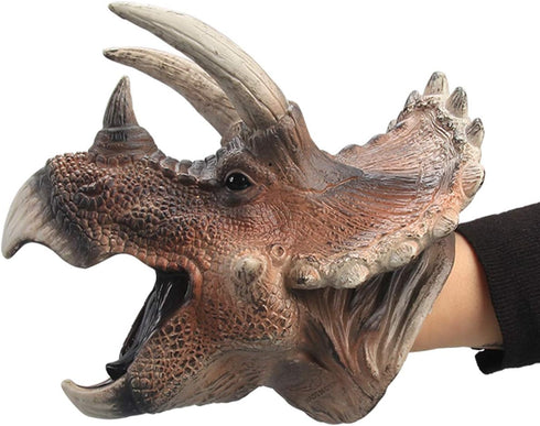 Gemini&Genius Large Triceratops Dinosaur Hand Puppets, Realistic Soft Rubber Dino Head Role Play Toy for Kids and