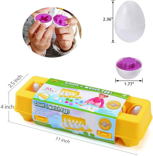 Easter Matching Eggs Connect Eggs Carton Toys for 1-3 Years Old Kids, Shape Color Egg Play Learn