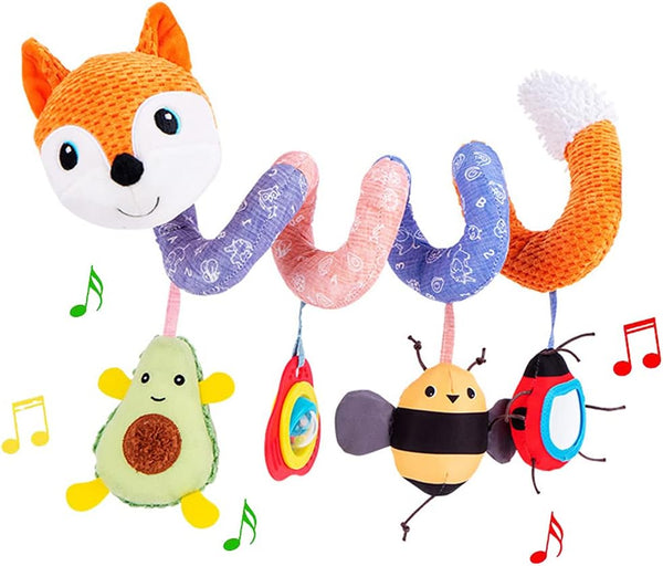 Car Seat Toys, Baby Plush Spiral Hanging Toys for Stroller, Crib Bar, Bassinet, Car Seat Mobile with Music Box, BB