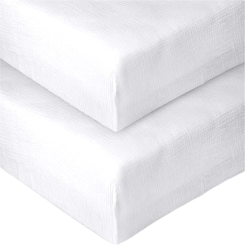 2 Pack (28"x 52") Muslin Fitted Crib Sheets for Baby Girls & Boys-Neutral Breathable Crib Mattress Protector