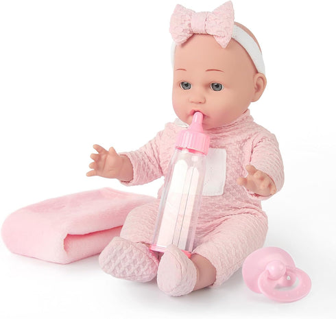 12'' Baby Doll in Gift Box, Toddler Baby Doll Set with Pacifier, Feeding Bottle, Blanket | Great Gift for 3+ Year Girls