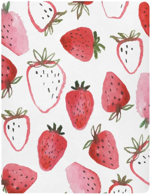Watercolor Strawberries Fitted Crib Sheet, Soft Microfiber Baby Sheets for Standard Crib Toddler Mattress Cover 27" x