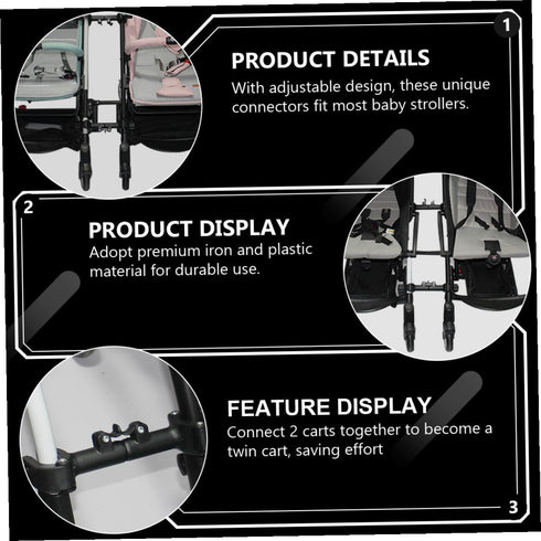 LOORGVEL Adjustable Stroller Connector for Twins Pushchair Accessory Iron Plastic Construction Lightweight Detachable