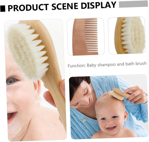 Set Baby Bath Brush Newborn Bathing Brush Wood Comb Kit for Boys and Girls
