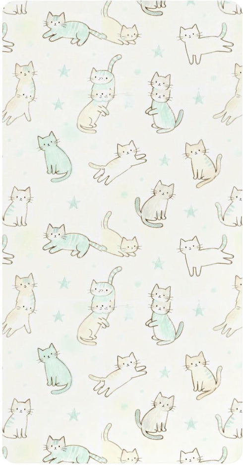 miaozhen Cotton Baby Crib Sheets Soft Stretchy Naughty Cat Green Toddler Mattress Sheet
