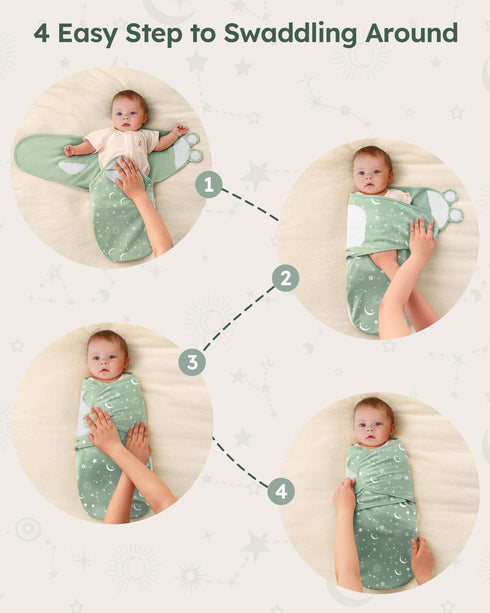 100% 3 Pack 3-6 Unnivoll Baby Swaddles for Newborns with Zipper, Cotton Newborn Swaddle Sack, Baby Swaddles Months