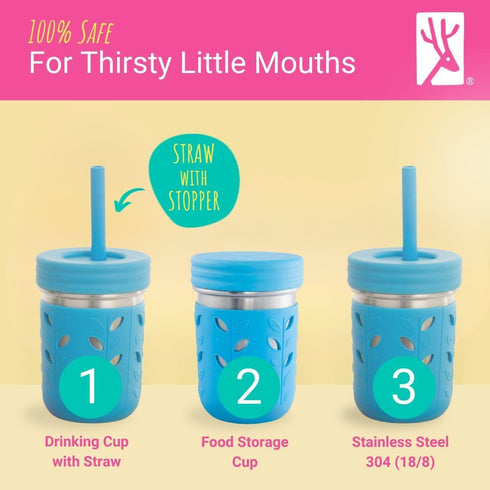 10oz 4 Pack Elk and Friends Stainless Steel Kids + Toddler Drinking Cups | The Original Mason Jar with Sleeves + Lids |