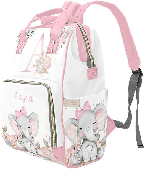 Yeshop Backpack Daypack Personalized Diaper Pink Floral Monogram Elephant Multi Function Diaper Bag Travel Nursing