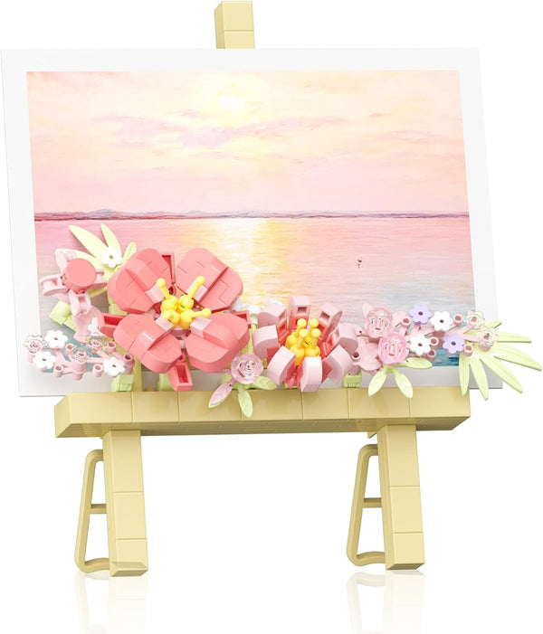 Vilbocr Mini Flower Building Bouquet SetBlock Easel for Desk Decorations and Message Stickers.Flower