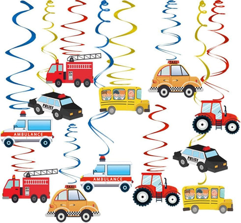 Transportation Party Hanging Swirl Decorations - 30Ct Cars Theme Happy Birthday Banner Garland for Baby Shower Party