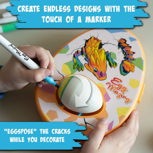 Set 6 2 3D 3 The Eggmazing Egg Decorator Dragon Egg Kit Arts and Crafts - Includes Egg Decorating Spinner, Markers