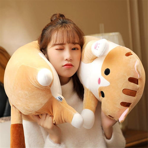 shangman Lovely Plush Cat Doll, Cute Cartoon Soft Stuffed Kitten, Long Throw Sleeping Pillow Toy for Kids, Girlfriend
