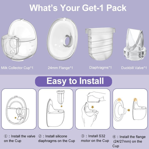 BDICOVE Set S32 24mm S32 One Full Breast Pump Parts with Flange Compatible with NCVI Nuliie NICEGREEN Life Zooawa