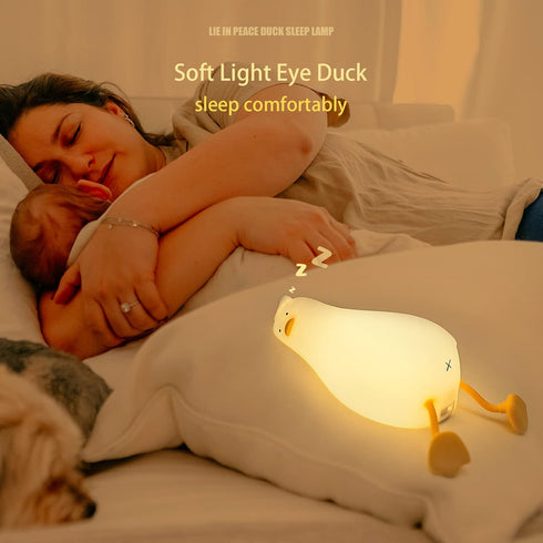 MUID Dimmable Benson Lying Flat Duck Night Light, LED Squishy Duck Lamp, Cute Light Up Duck, Silicone Nursery