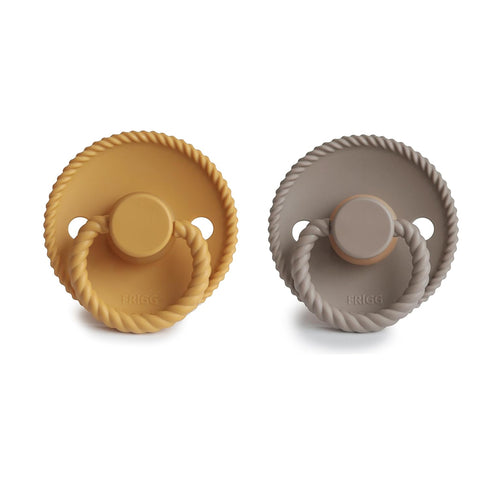 0-6 FRIGG Rope Natural Rubber Baby Pacifier | Made in Denmark | BPA-Free (Honey Gold/Portobello, Months)