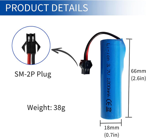 VBILUM 3.7V 1200mAh SM-2P 4-in-1 Li-ion Battery Plug and USB Charger for RC Cars RC Trucks Toy Robots Stunt Cars