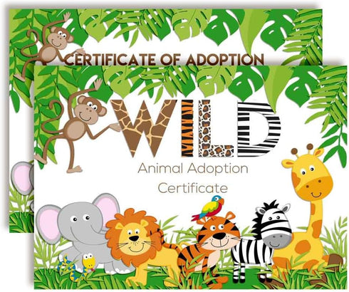 Jungle Wild Plush Pet Stuffed Animal Adoption Certificates, 10 Fill in Cards 5"x7" by AmandaCreation