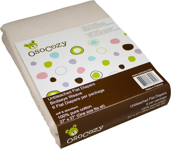 OsoCozy Unbleached Birdseye Flat Cloth Diapers (6 Pack) - 27 x 27