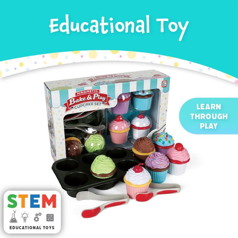 Set, 20 Popular Playthings Magnetic Bake & Play Cupcakes Toy Pretend Cupcake Kitchen Kit for Kids, Gifts for Toddler
