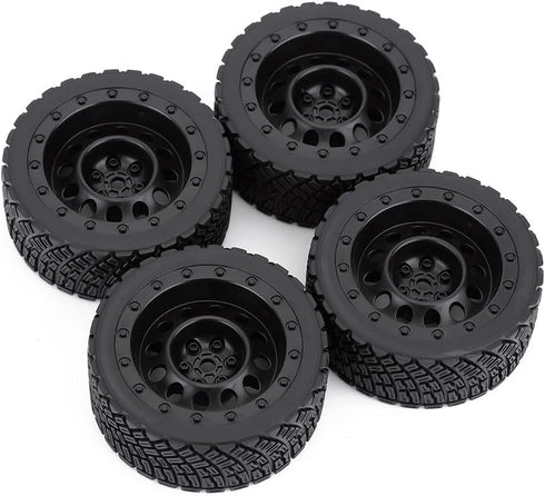 4PCS 65mm RC Rally Car Rubber Tires and Plastic Vintage Wheel Rims 12mm Hex Compatible with 1/10 RC On-Road Rally Racing Car for Tamiya Sakura HSP HPI WR8 TT02 WLtoys RC Parts(Black)