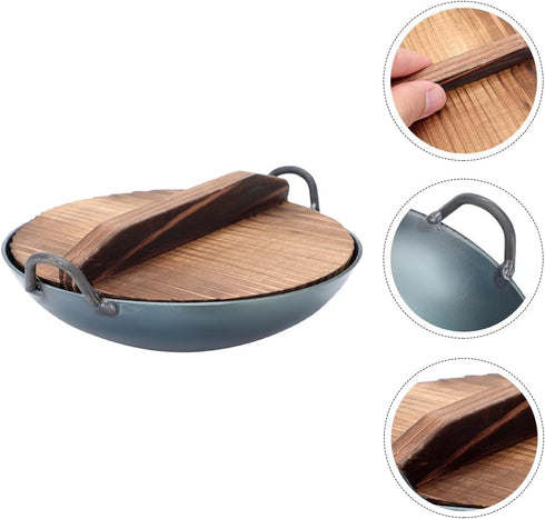 Zerodeko 1 Set 1: 12 Miniature Cooking Pot Mini Wok with Wooden Cover Miniature Kitchen Gadgets Dollhouse Cookware Accessories