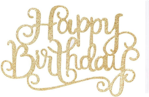 Flairs New York Happy Birthday Cake Toppers Decorations (Pack of 1 Cake Topper, Gold Glitter Happy Birthday)