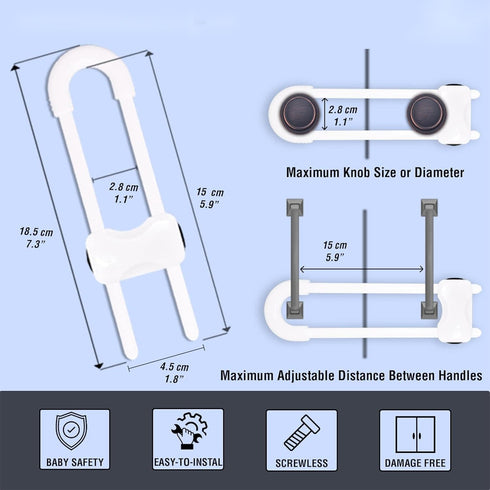 WENPENG Closet, Closet Buttons,2Pack Sliding Cabinet Locks for Baby, Baby Proofing Adjustable U-Shaped Baby Safety