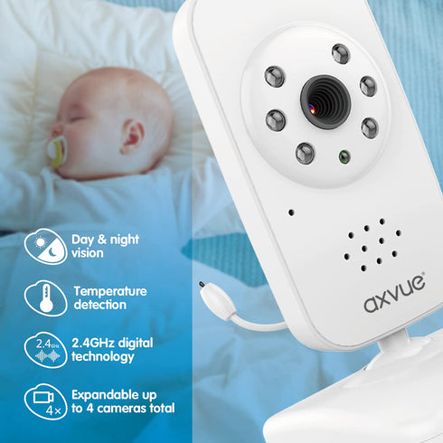 Axvue 2.8" 2 1000ft, 12 2-Way Video Baby Monitor, Slim Handheld, Non-Slip Design, Vertical Screen Monitor & Camera