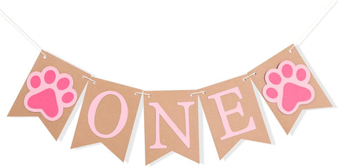 Dog Puppy One High Chair Banner - Puppy Paw Print 1st Birthday