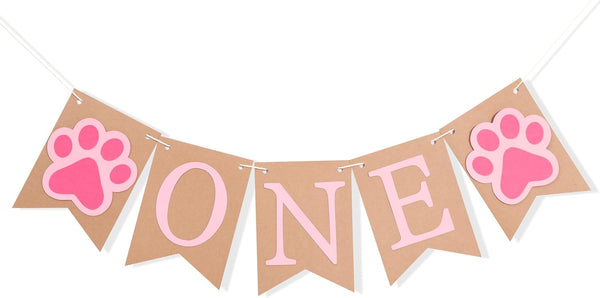 Dog Puppy One High Chair Banner - Puppy Paw Print 1st Birthday
