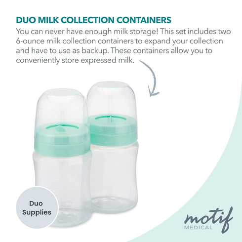 (Set 2, 160 ml) Motif Medical Breast Milk Storage Bottles for Duo Breast Pump - Durable Plastic Breastfeeding