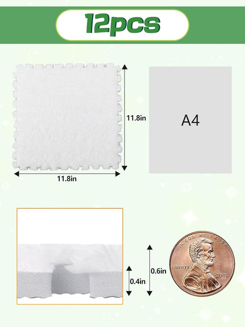 12 Bedroom(11.8", pcs Thickened Plush Foam Interlocking Floor Mat, Interlocking Foam Tiles with Edgings for Baby, Soft