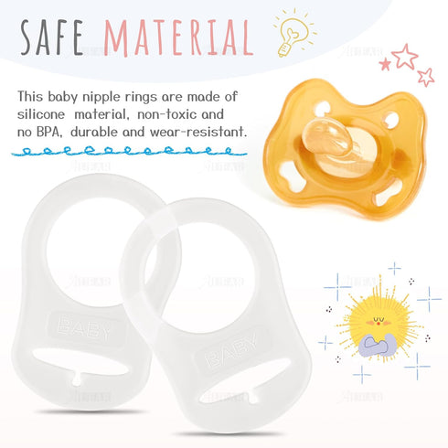 10 Pack AUEAR, Silicone Adapter Rings Holder for Nipple Pacifier Clip Food Grade Transparent Color