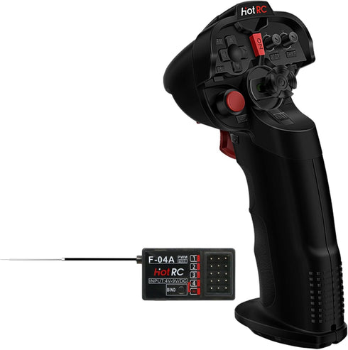 HOTRC DS-4A 2.4G 4 Channel Single Hand RC Radio Transmitter with 4CH Receiver for RC Car, Boat, Drone, Airplane (W/ 1