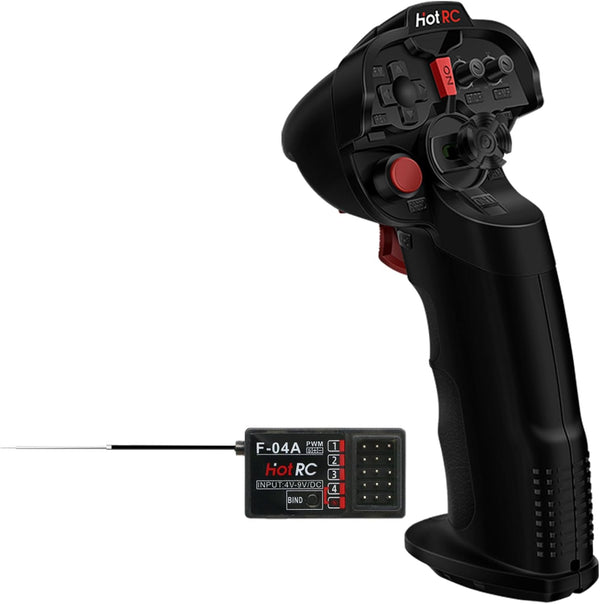 HOTRC DS-4A 2.4G 4 Channel Single Hand RC Radio Transmitter with 4CH Receiver for RC Car, Boat, Drone, Airplane (W/ 1