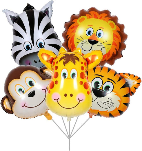 BALONAR 5pcs Animal Balloons for Child Birthday Party Supplies - 32 Inch Tiger Lion Zebra Monkey Giraffe, Cute Baby