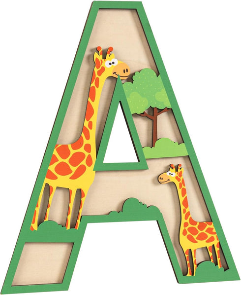 Wepagview 3D Layered Safari Nursery Wooden Letters for Wall Decor, 11.8" Green Large