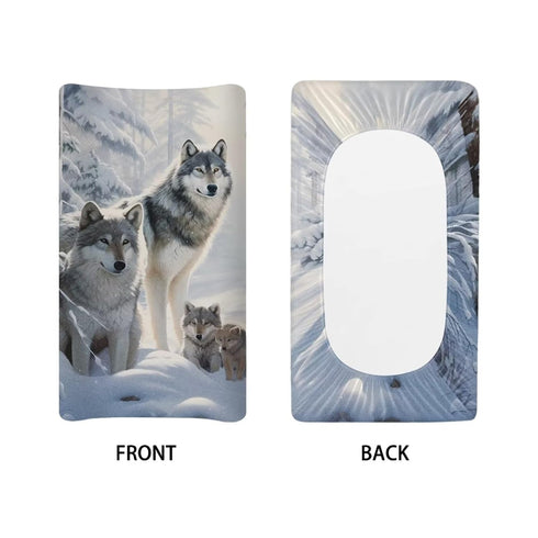 Wild Wolf Changing Pad Covers for Baby, Snow Diaper Changing Table Covers for Newborn Boys, Soft and Breathable