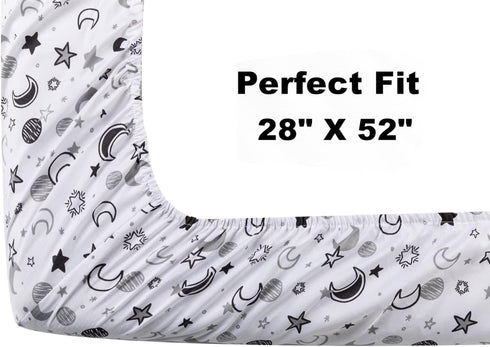 FIGEPO 4 Pack Set Star and Moon Neutral Unisex Fitted Baby Crib Sheets for Baby Boys or Girls