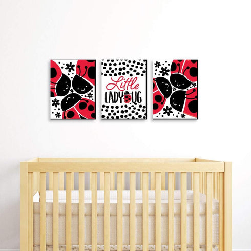 7.5 10 inches Set 3 Big Dot of Happiness Happy Little Ladybug - Baby Girl Nursery Wall Art and Kids Room Decorations