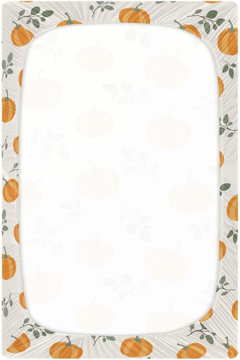 KICPOAY 39 27 Fitted Crib Sheets Halloween Pumpkin Fall Orange Stretchy Portable Playard Sheets for Baby Toddler